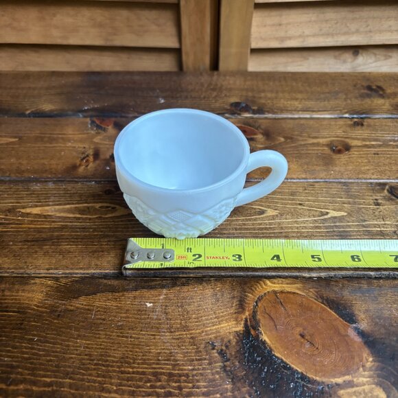 Vintage Milk Glass Cups - Set of 8 Embossed White Pressed Glass Mugs - Picture 2 of 5